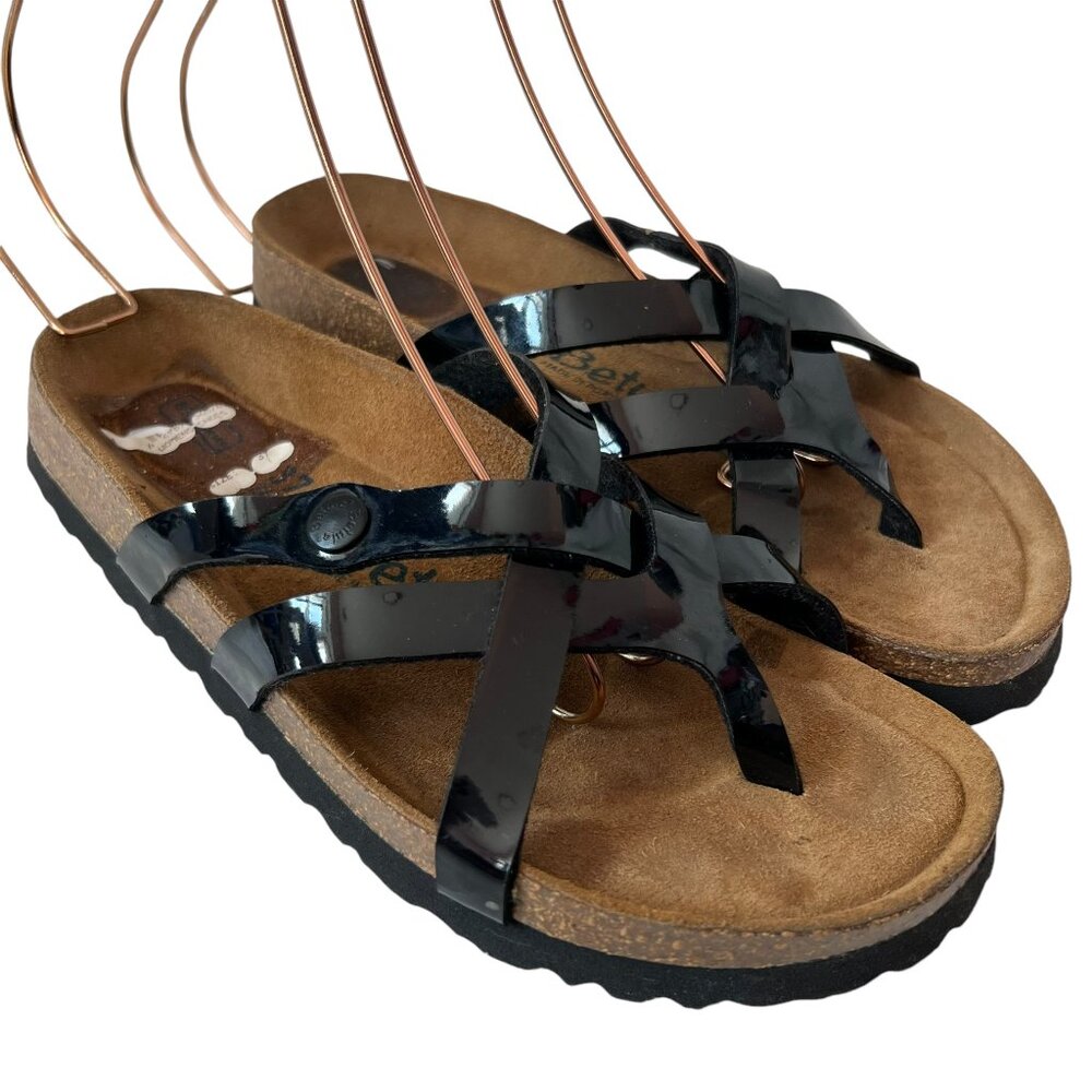 Betula Birkenstock sandals Vinja black faux patent criss cross straps 37 6 6.5